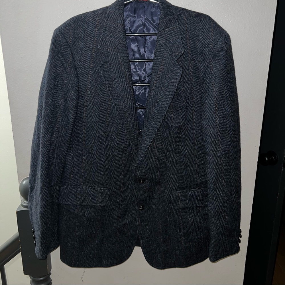 Savile Row Men’s Blue Herringbone Wool Blazer Jacket 42L